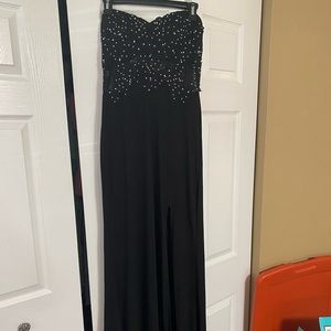 Black strapless formal gown
